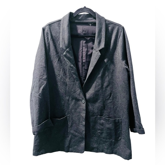 Garnet Hill Knit Relaxed Dark Grey Heathered Blazer Pockets Women's Size 16 - Picture 1 of 6